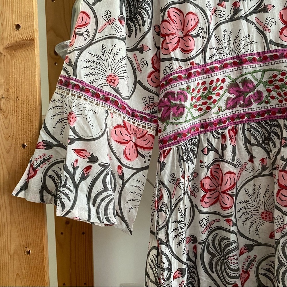 La Plage Pink White Loopy Floral Water Mill Maxi Dress XS - Picture 7 of 16